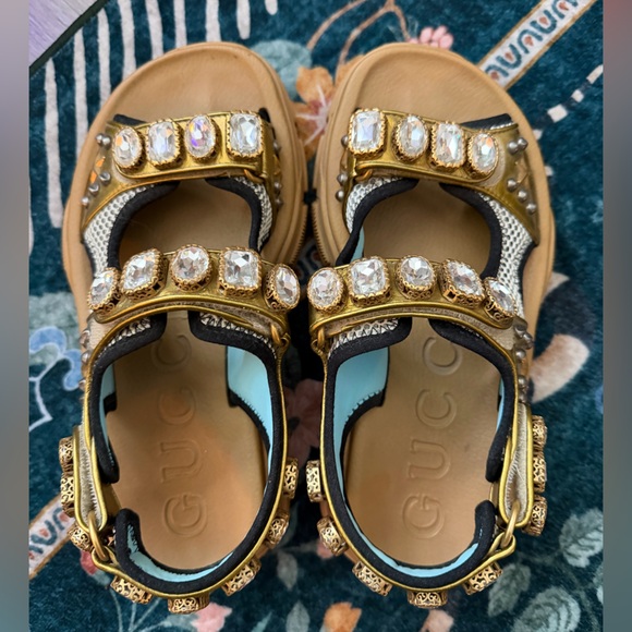 Gucci Gold Crystal Sandals - Picture 6 of 16